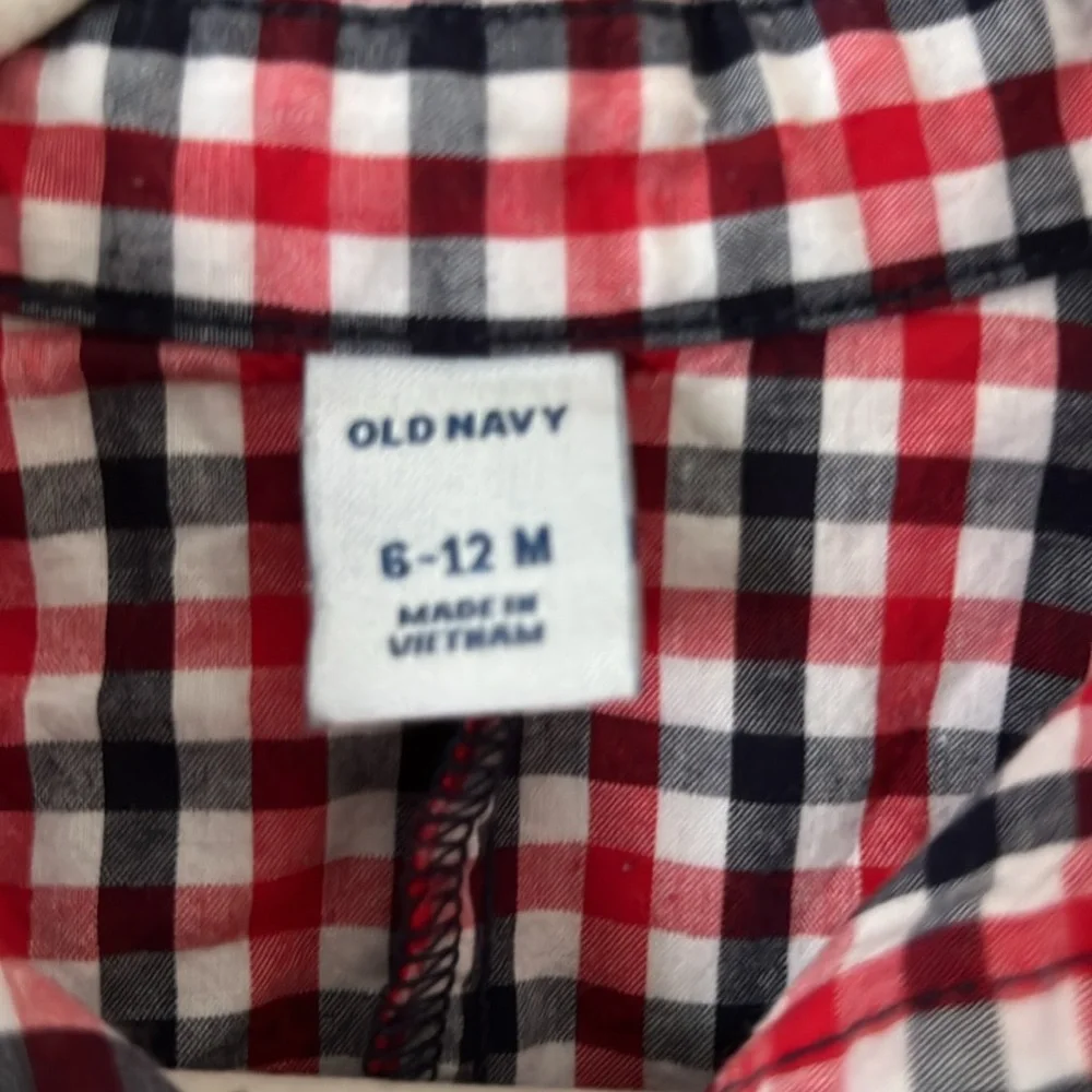 Old Navy Red and Blue Plaid Baby Romper 6-12M